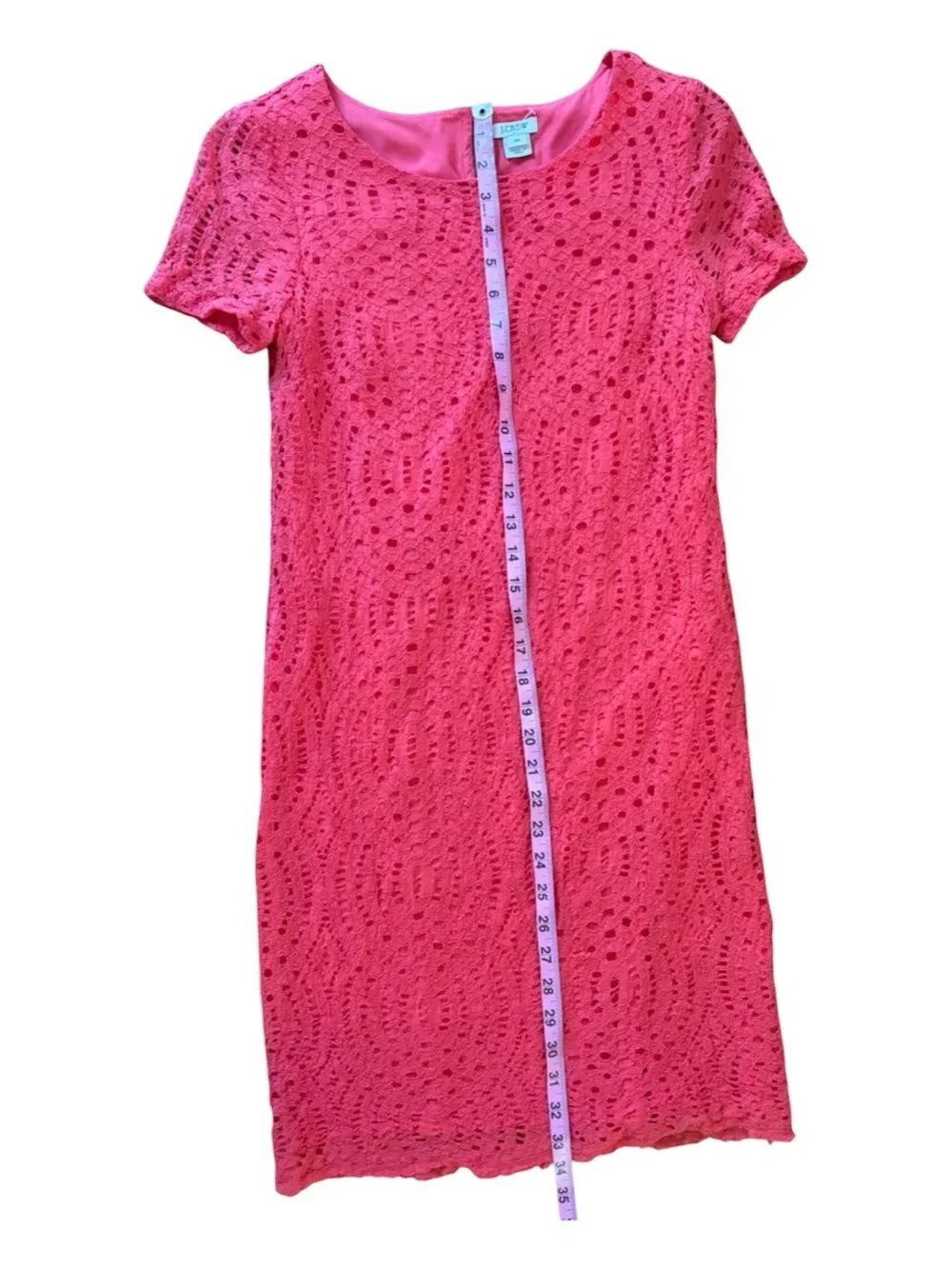 J. Crew Short Sleeve Eyelet Lace Dress 00 Coral Coastal Preppy NWOT